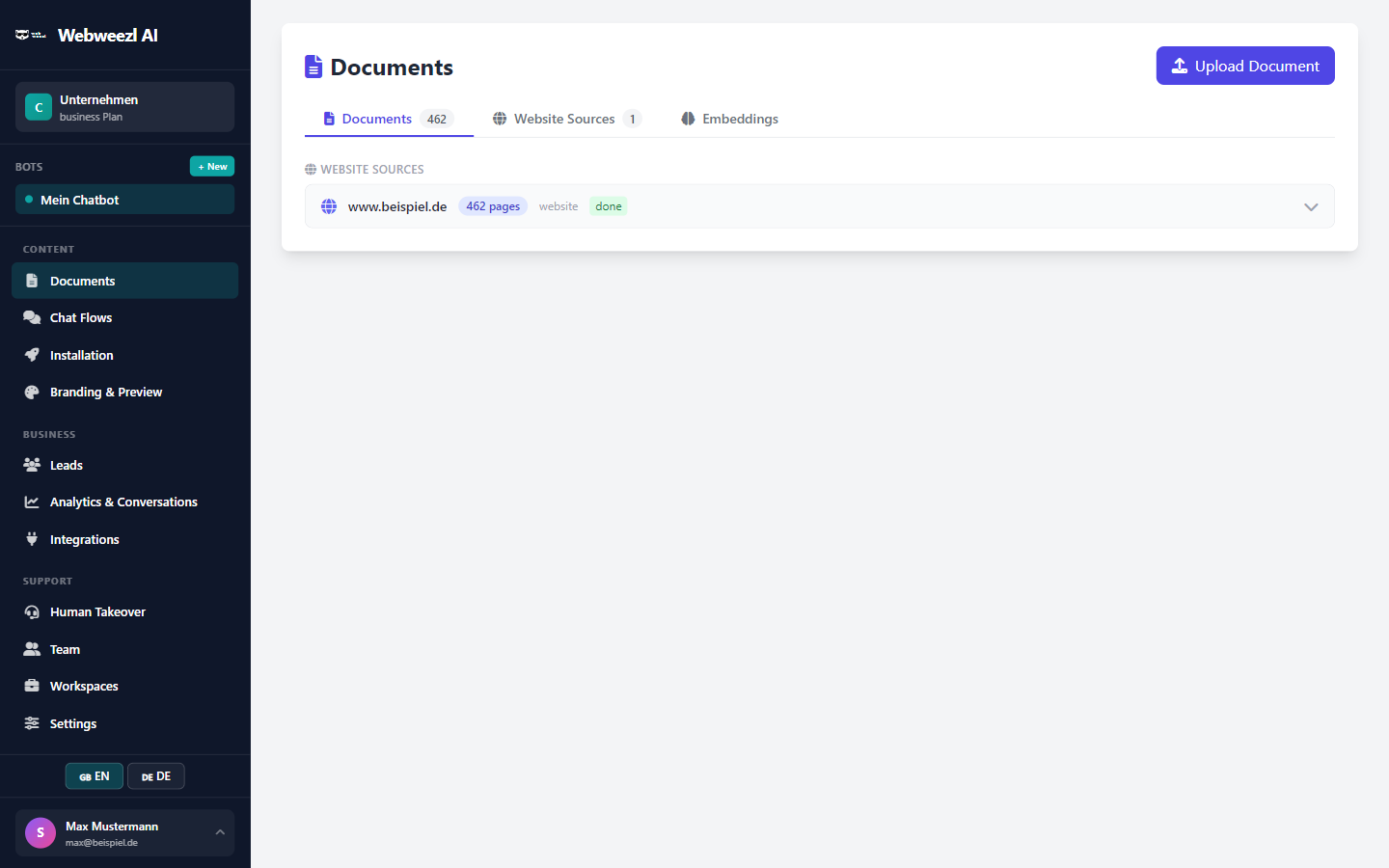 Webweezl AI &mdash; KI-Chatbot Engine mit RAG-Pipeline