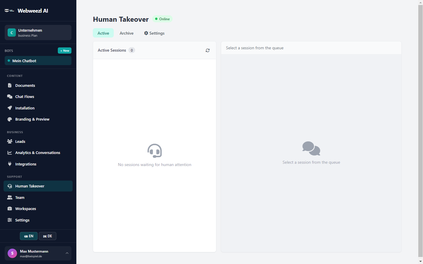 Webweezl AI &mdash; Live-&Uuml;bernahme